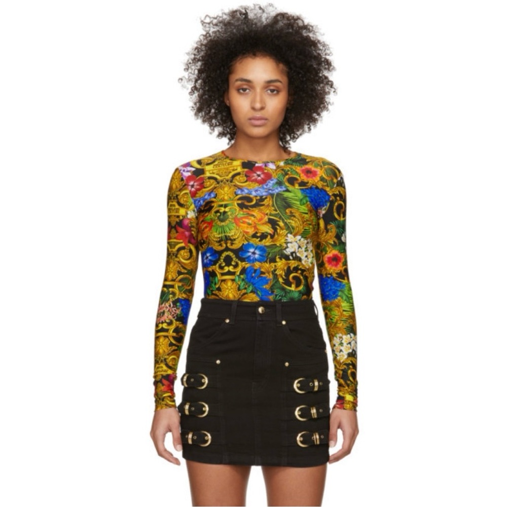 NWT Versace Jeans Couture Multicolor Tropical Barocco Print Bodysuit Size 36 - Picture 5 of 8